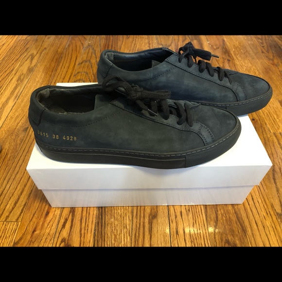 EUC Common Projects Achilles Low sneakers tennis shoes navy blue suede 8 38 M - Picture 2 of 5